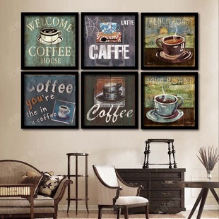 咖啡厅装饰画欧美木板复古怀旧休闲吧壁画奶茶店西餐厅网咖挂画无