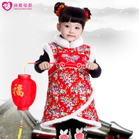 那是女童旗袍裙夹棉裙冬季儿童唐装新年外套春