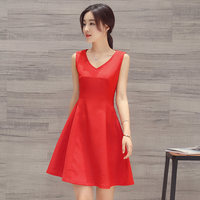 2016夏装新款无袖背心连衣裙显瘦黑色a字裙蓬