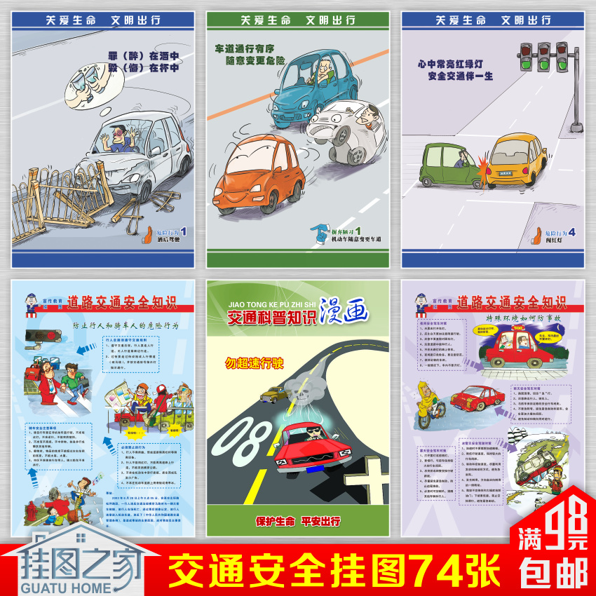 交通安全知识科普宣传栏海报标语酒醉驾超速违法挂图交通道路漫画