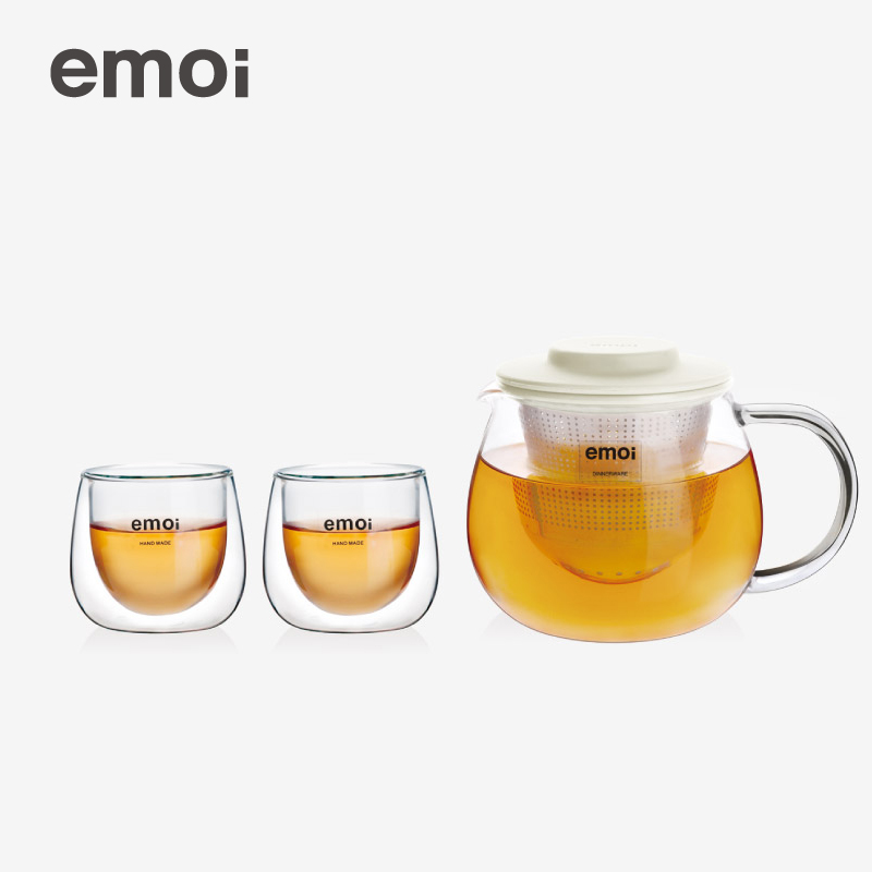 emoi基本生活 玻璃茶具套装带滤网茶杯茶壶办公室茶具花茶杯带盖