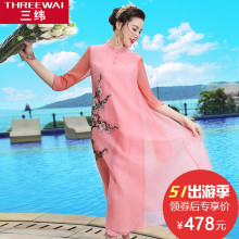 三纬2017夏季新款复古中国风真丝欧根纱连衣裙女A版宽松显瘦长裙图片