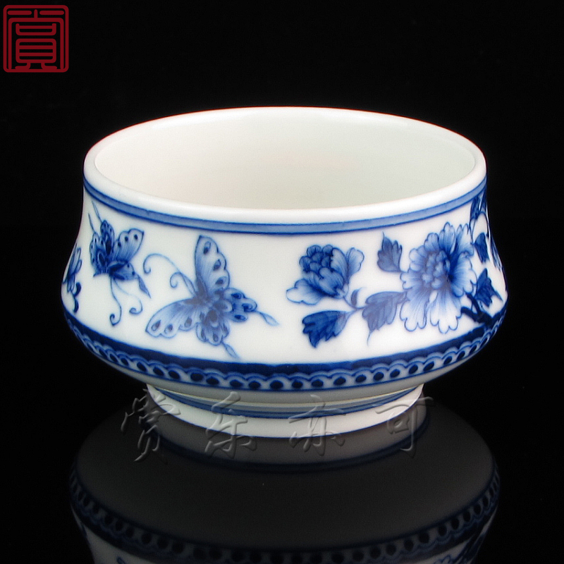 景德镇瓷器京德茶器贵和祥茶具手绘青花茶杯手工杯花蝶精品单杯大