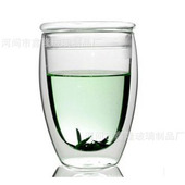 蛋形带盖耐高温保温玻璃杯子 出口玻璃咖啡杯 双层玻璃杯子