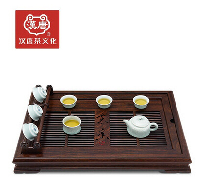 汉唐茶盘 实木黑檀木茶台大号嵌入式排水托盘 茗香功夫茶具茶海