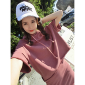 高腰显瘦半身裙两件套 女夏薄款 韩版 连帽卫衣短袖 休闲套装 2017新款