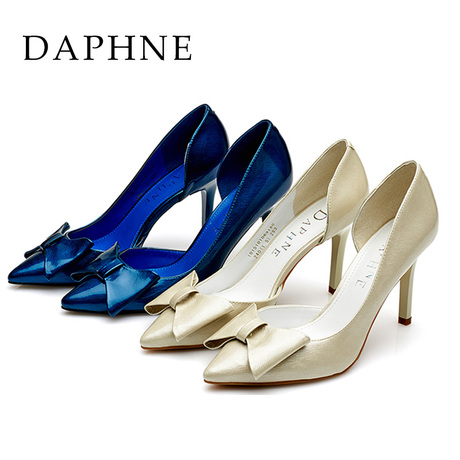 daphne/达芙妮春款女鞋 时尚细高跟蝴蝶结尖头单鞋1015101063