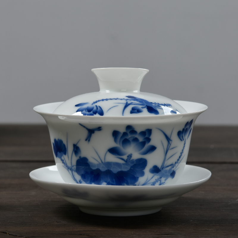 景德镇青花瓷盖碗大号茶备陶瓷功夫茶具三才碗杯敬茶碗泡茶壶茶杯