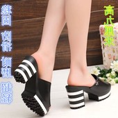 粗跟厚底一 时尚 夏2017新款 防水台鱼嘴高跟鞋 凉鞋 韩国流行女人拖鞋