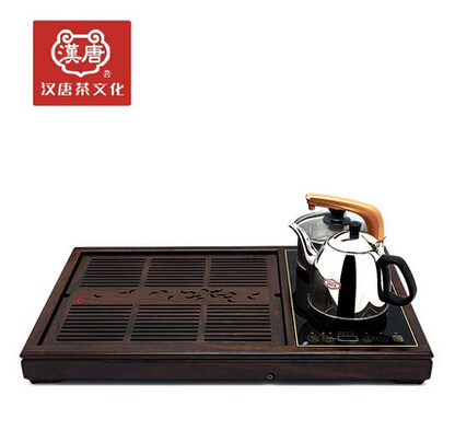 汉唐实木 黑檀木四合一茶台排水茶盘 知然快速壶功夫茶具茶海套装