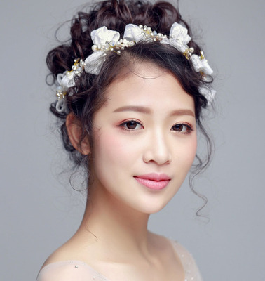 星风尚韩式新娘头饰头花珍珠发带蕾丝蝴蝶结结婚饰品婚礼造型配饰