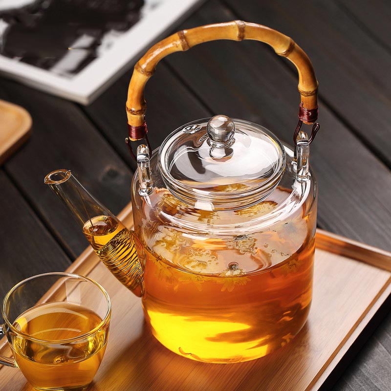 美斯尼 玻璃花茶壶耐热玻璃茶具洋桶大容量带过滤玻璃水壶泡茶壶