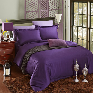 胡师傅家纺床上用品 欧式全棉活性纯色四件套 纯深紫