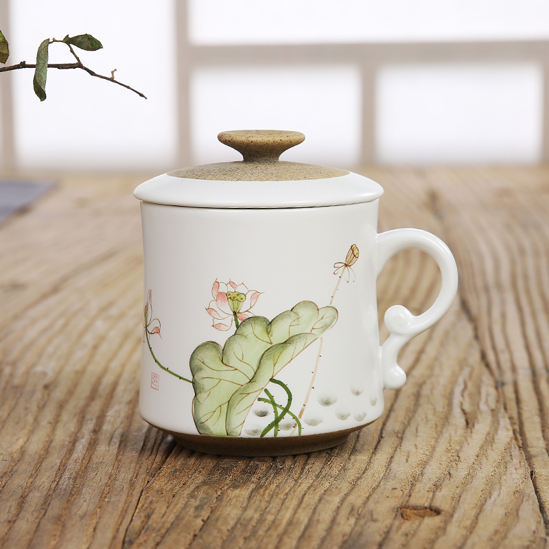 个人专用杯景德镇手绘陶瓷泡茶杯 带盖过滤水杯 办公茶具个人杯子