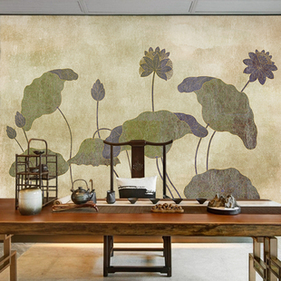 壁纸 现代中式禅意荷花壁纸 定制大型壁画 茶室餐厅沙发电视背景墙