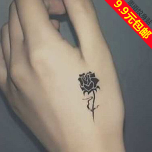 仿真黑色纹身贴 玫瑰花 男女个性虎口防水持久刺青 满