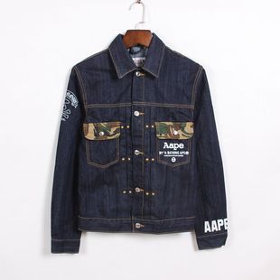 陈冠希牛仔衣 aape猿人头bape 余文乐潮牌clot原色牛仔外套夹克男