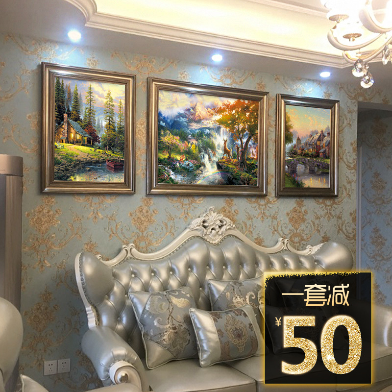 客厅装饰画沙发背景墙挂画美式壁画餐厅画简欧山水风景画欧式油画