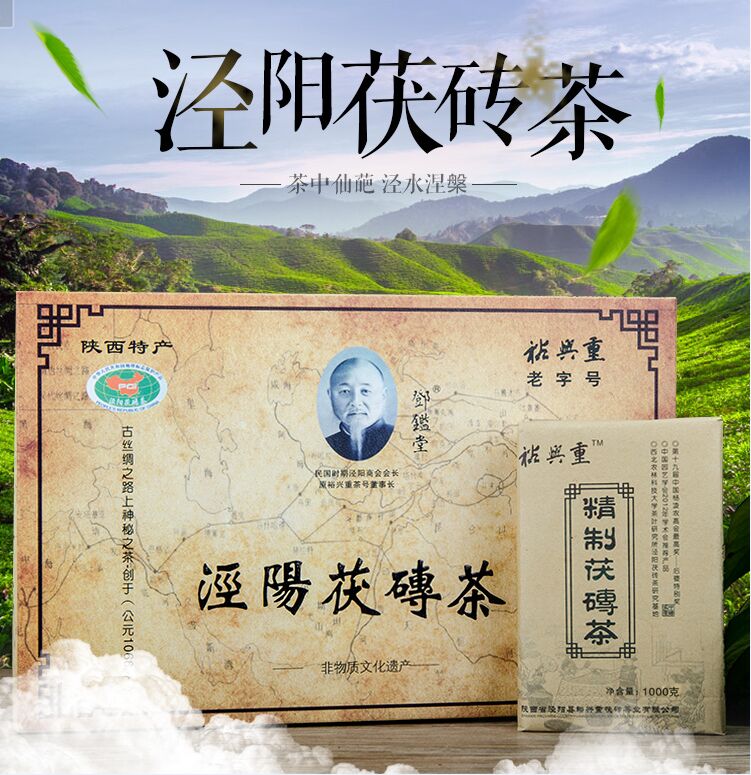 陕西泾阳茯茶 黑茶金花茯砖茶 纯手筑陈年老茶 原味天茯茶900g