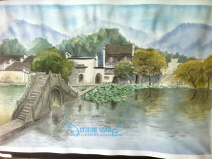 水彩 纯手绘代画/宏村西递写生风景建筑钢笔速写马克笔水彩彩铅 双木