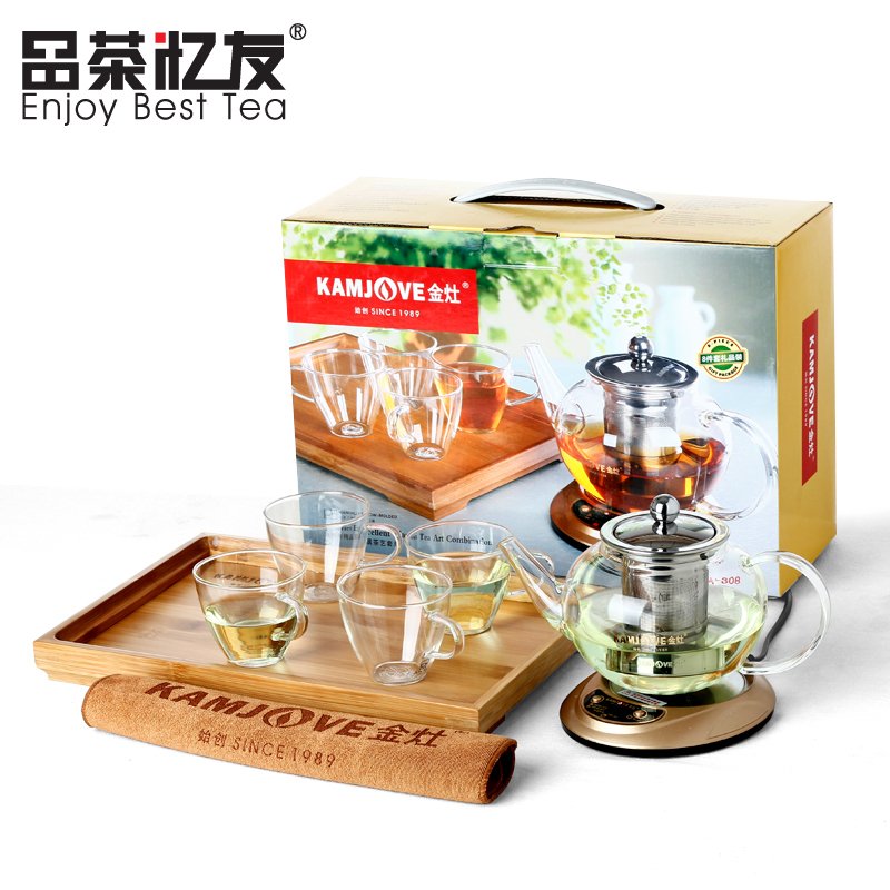 品茶忆友 金灶A-308玻璃茶具套装保温8件套礼品装耐热套组