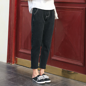 原宿BF风黑色宽松牛仔裤