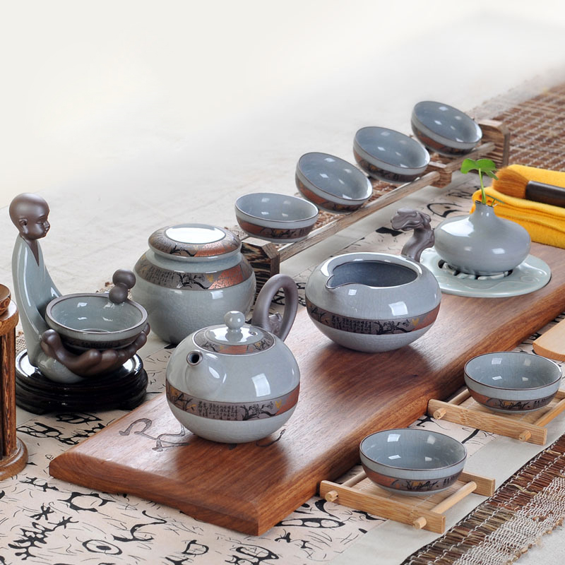 功夫茶具套装特价 陶瓷整套茶具哥窑冰裂汝窑茶壶盖碗茶杯礼盒装