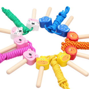 学生体育器材文体用品 多色卡通动物跳绳儿童木制玩具