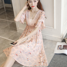 时尚 雪纺潮妈 外出喂奶产后衣服气质淑女装 2017新款 哺乳连衣裙夏款