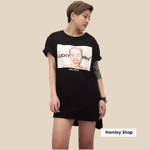 lucky字母图片头像,lucky个性写法 lucky luckynight短袖t恤麦粒miley头像两侧双拉链前短后长宽松潮