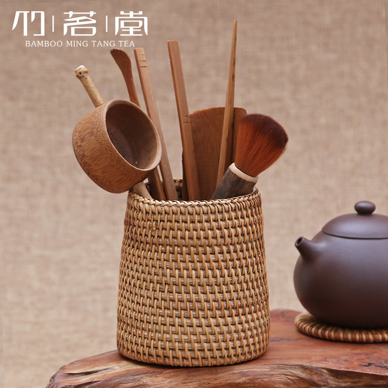 藤编茶艺茶道六君子套装组合竹茶具配件实木茶夹茶勺茶滤茶则茶筒