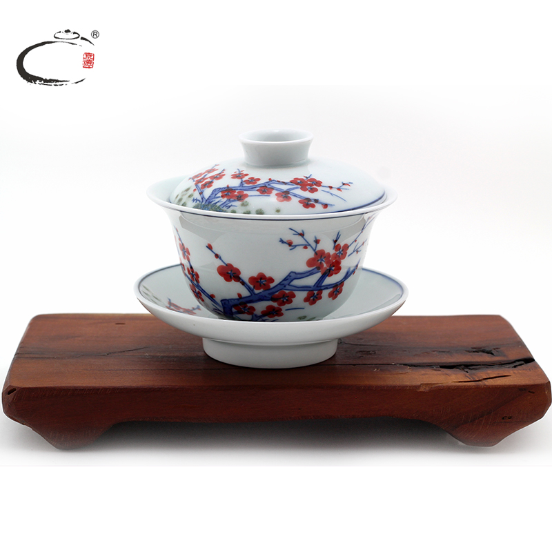 京德贵和祥 手绘梅花大盖碗 景德镇陶瓷功夫茶具茶杯茶碗 三才碗