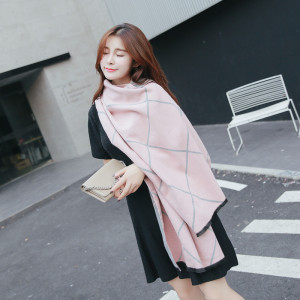 欧美格子仿羊绒围巾大披肩