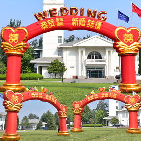 新款婚庆拱门 红色金色结婚充气拱门 8米10米开业气模彩虹门风机