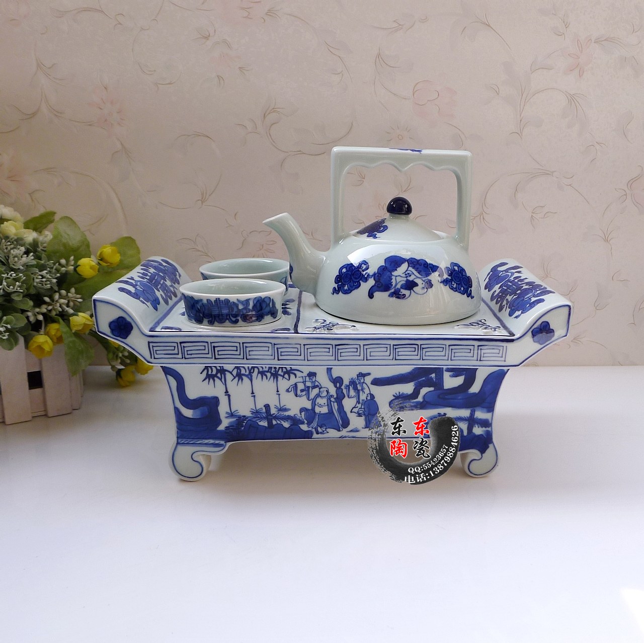 景德镇青花瓷 纯手绘画青花温酒具茶具 手工烫酒壶暖酒壶酒杯套装