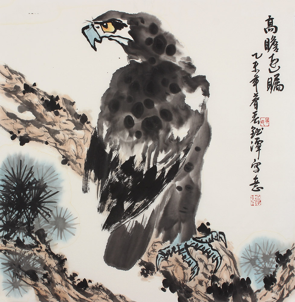 云程万里国画老鹰大海纯手绘写意花鸟画斗方国画名人字画真迹