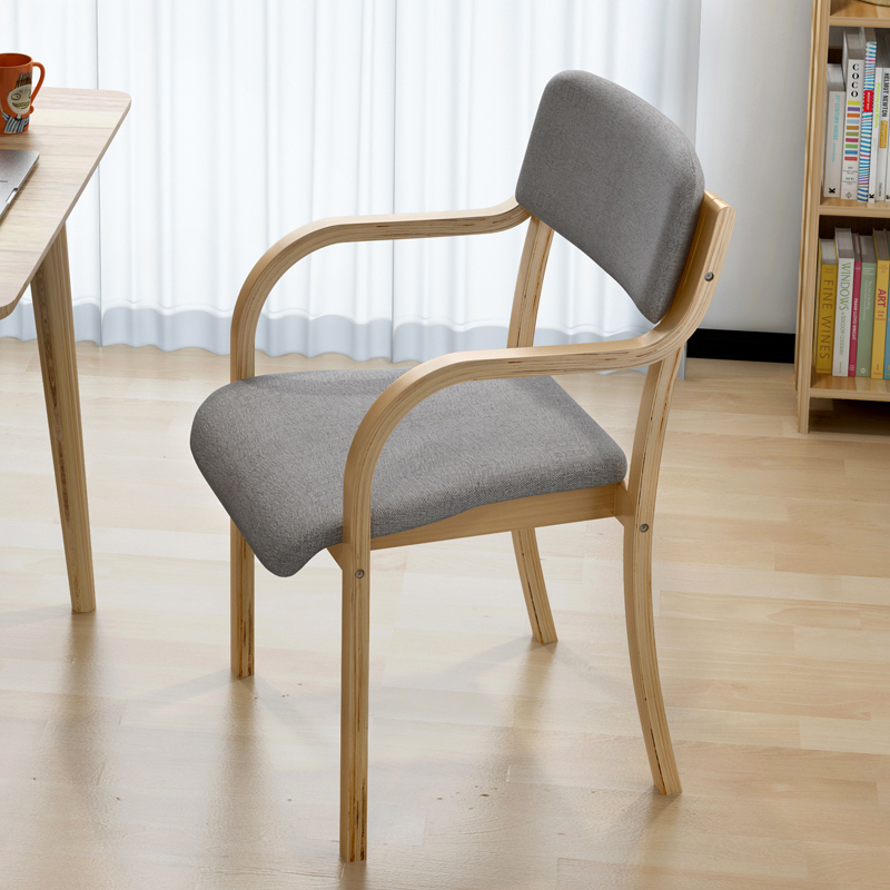 实木椅子现代简约休闲餐椅简易曲木北欧书桌椅电脑靠背扶手椅