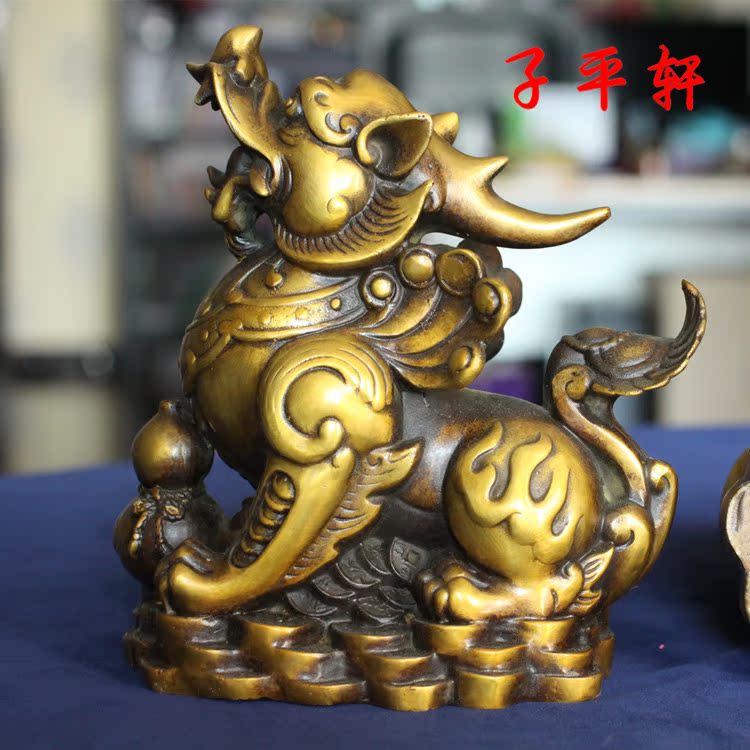 子平轩 开光纯铜貔貅摆件一对 全铜招财貔貅公母2个 纳财风水摆件