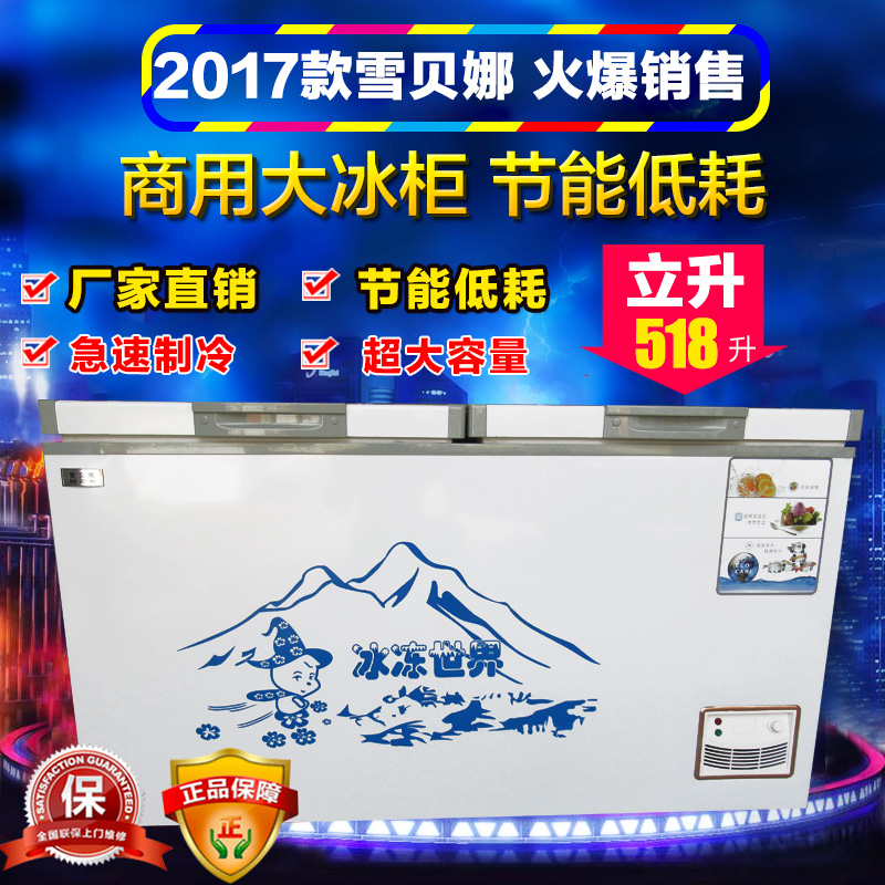 厂家直销17款雪贝娜518升商用大冰柜 卧式商用节能大冷柜冷冻柜