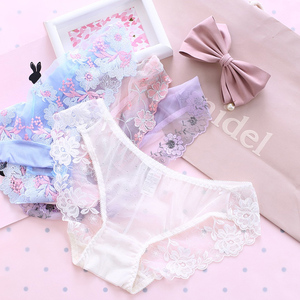 日系蕾丝诱惑冰丝刺绣三角内裤