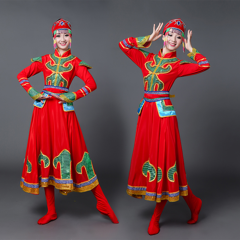 新款蒙古族大裙摆舞蹈演出服女装内蒙古大草原民族舞表演服装长裙