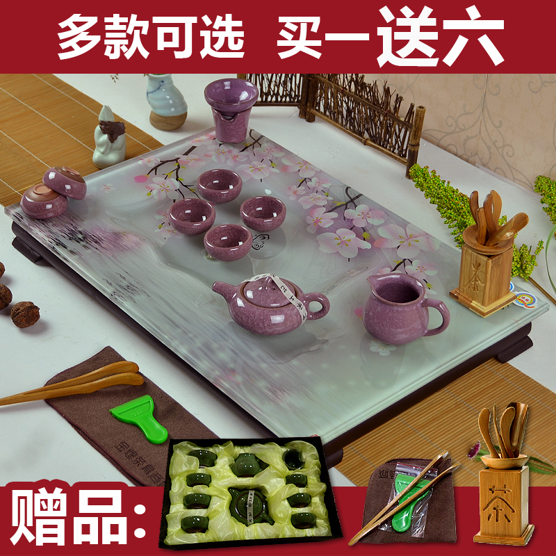 特价玻璃茶盘包邮 琉璃大号长方形排水茶海 潮汕功夫玻璃茶盘茶具