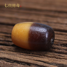 牙黄老天珠天然老矿diy手链串配珠 西藏老天珠黑白珠 保真
