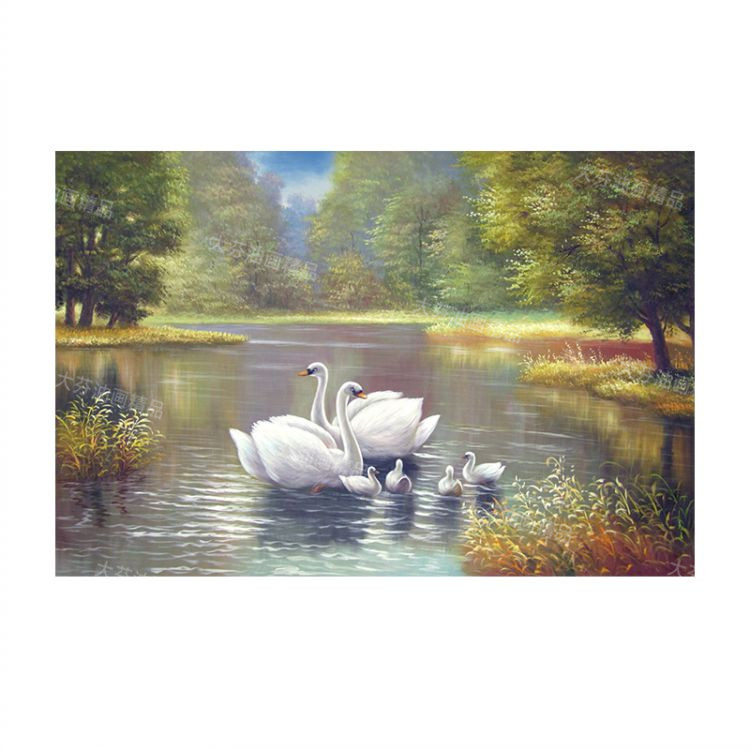 大芬纯手绘风景动物天鹅湖油画 欧式中式客厅餐厅玄关