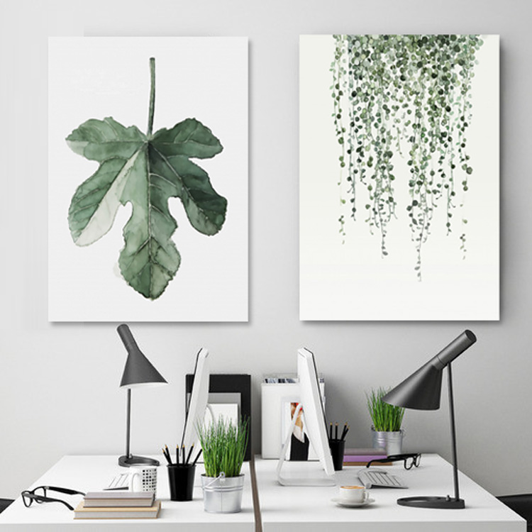 客厅装饰画三联无框画北欧风格叶子组合小清新极简宜家挂画壁画