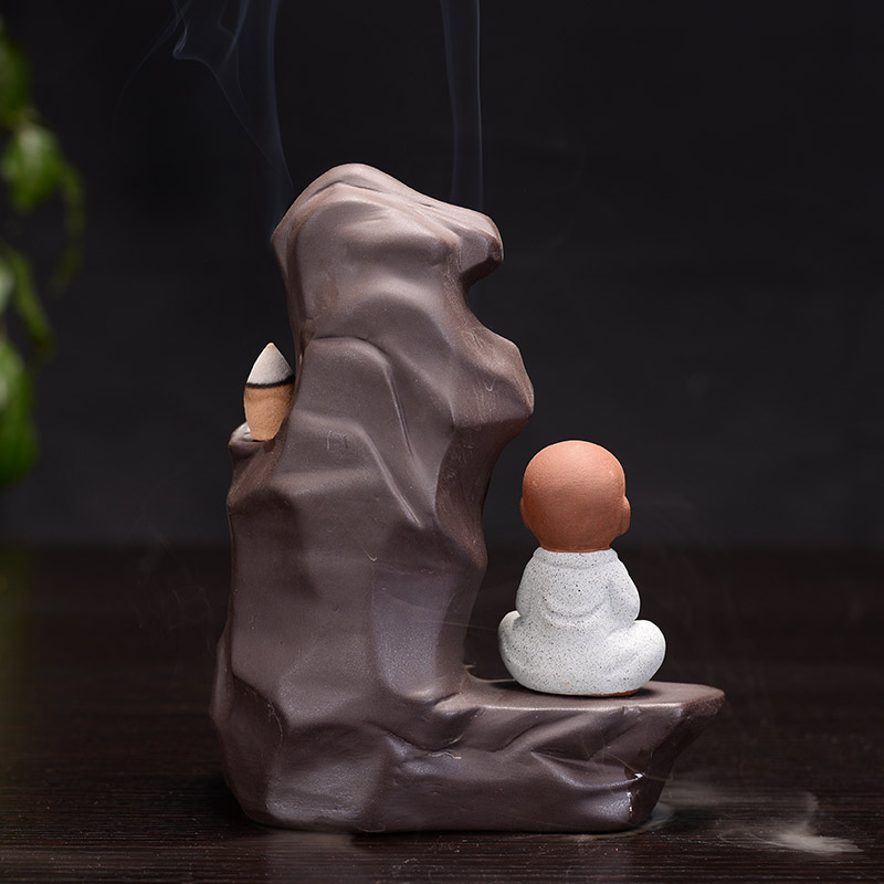 滴水倒流香炉创意小和尚居室摆件禅意大号高山流水家用观赏熏香炉