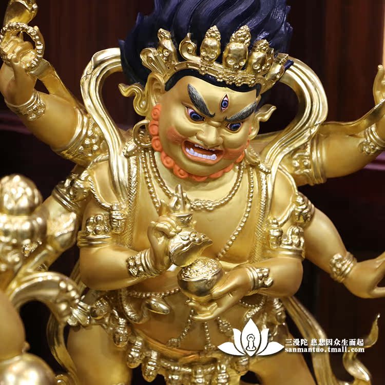 三漫陀 台湾纯铜贴金 藏传佛教六臂大黑天财神像 密宗