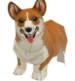 diy手工益智剪纸折纸儿童玩具 动物 柯基犬 狗 3d立体拼装纸模型