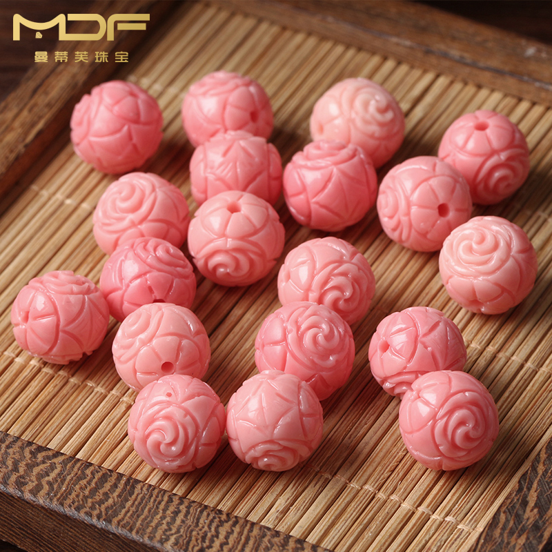 mdf/曼蒂芙合成粉色贝壳雕刻刻花圆珠散珠配珠 星月菩提配饰隔珠