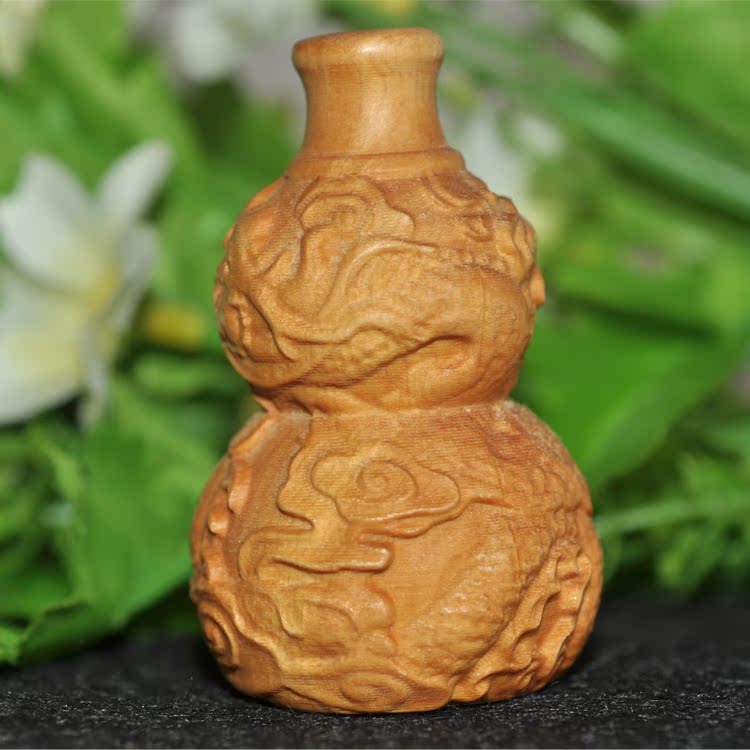 太行崖柏精雕工艺品手把件文玩挂件《雕龙葫芦》木雕小件吊坠包邮